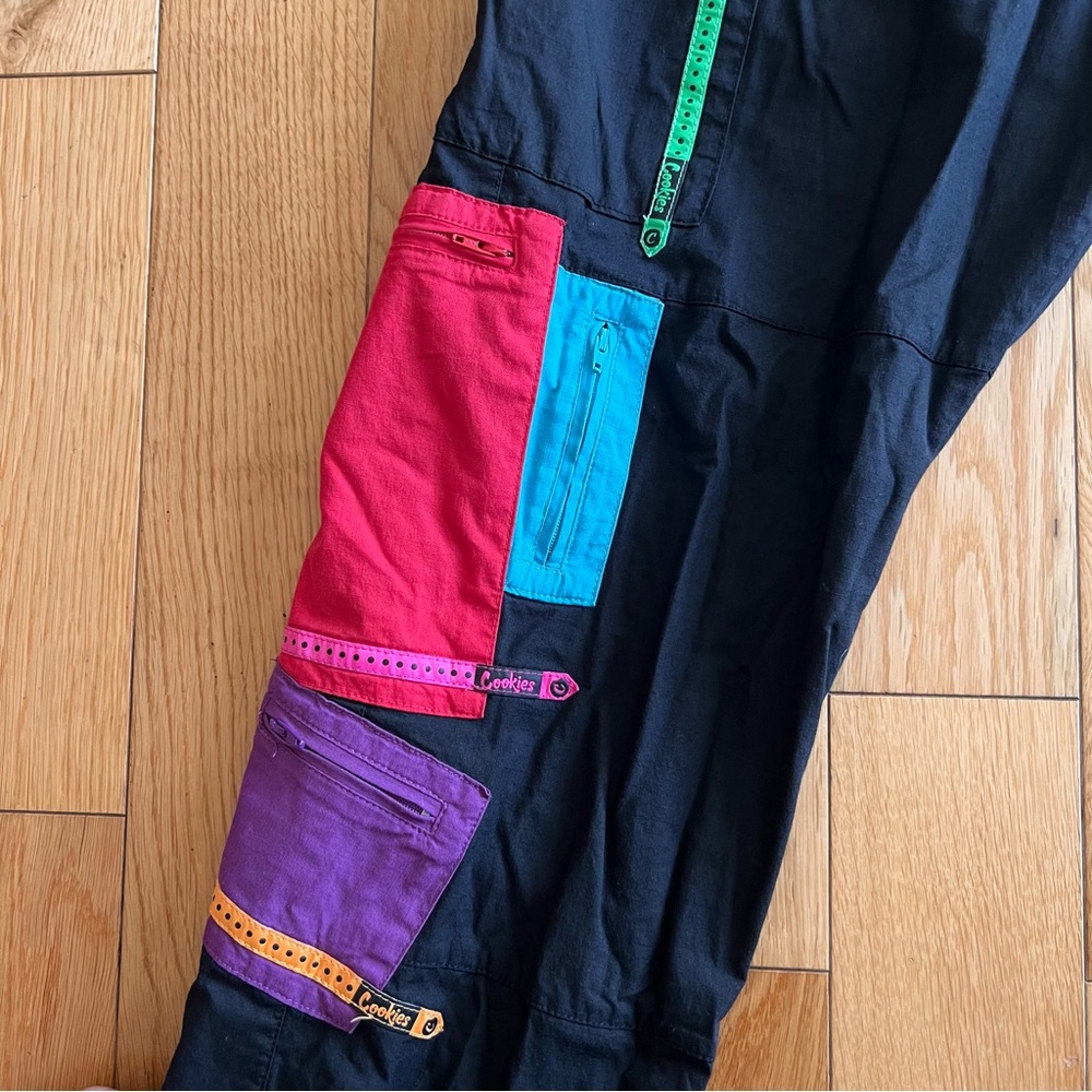 Cookies All Conditions Mens Black Cargo Joggers Patchwork Pocket Ripstop Pants M - Picture 8 of 9